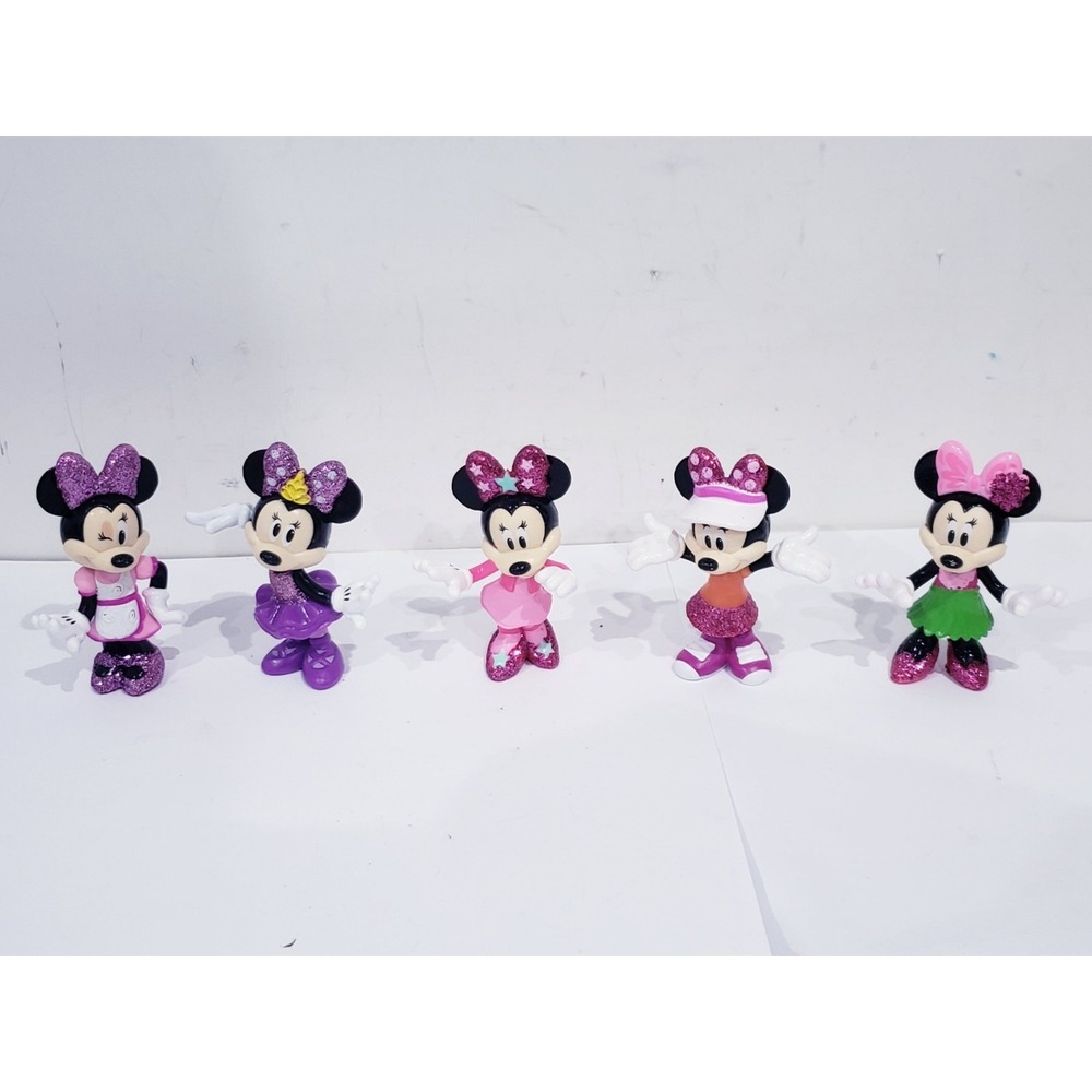 Lot of 5 Glitter Disney Junior Minnie Mouse Collectible Mini Figures 3"